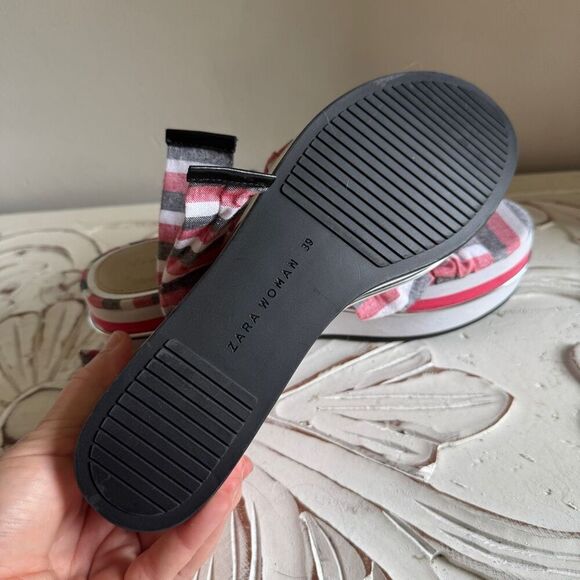 Zara red, white, and blue ribbon tie platform sandal size 39 - Picture 4 of 8